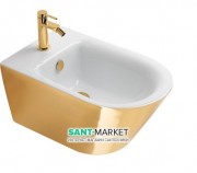 Биде подвесное Catalano Gold & Silver безободковое с одним отверстием керамика белый/золото 1BS55NRBO