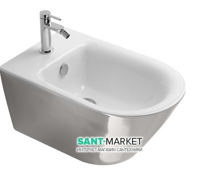 Биде подвесное Catalano Gold & Silver безободковое с одним отверстием керамика белый/серебро 1BS55NRBA