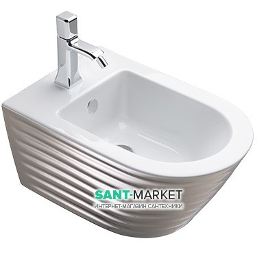 Биде подвесное Catalano Gold & Silver безободковое с одним отверстием керамика волна белый/серебро 1BS55ZEBA