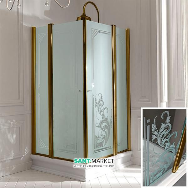 Душевой уголок Kerasan Retro DX/SX 100х100 см профиль бронза прозрачное стекло с декором 9148N3