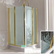 Душевой уголок Kerasan Retro DX/SX 100х100 см профиль золото прозрачное стекло с декором 9148N1