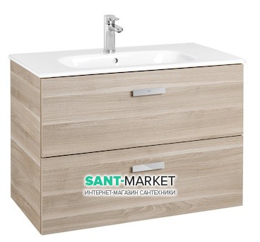 Тумба подвесная МДФ 80х46 береза с раковиной для ванной Roca Victoria керамика белый A855852422