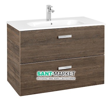 Тумба подвесная МДФ 80х46 кедр с раковиной для ванной Roca Victoria керамика белый A855852423