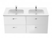 Тумба подвесная МДФ 120х45 белый глянец с двойной раковиной для ванной Roca Victoria керамика белый A855850806