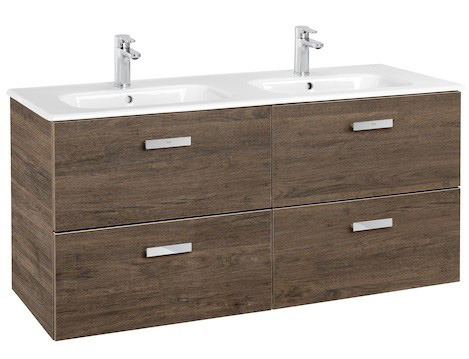 Тумба підвісна МДФ 120х45 кедр з подвійною раковиною для ванної Roca Victoria кераміка білий A855850423