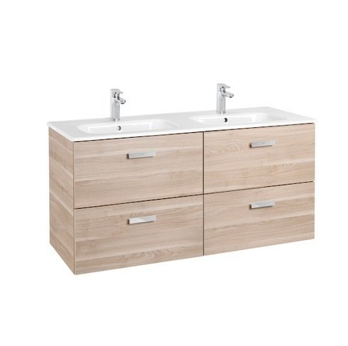 Тумба підвісна МДФ 120х45 береза ​​з подвійною раковиною для ванної Roca Victoria кераміка білий A855850422