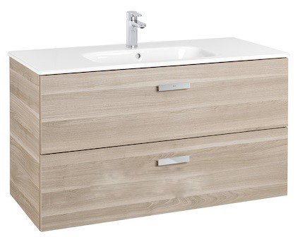 Тумба подвесная МДФ 100х46 береза с раковиной для ванной Roca Victoria керамика белый A855851422