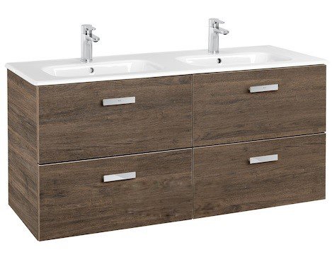 Тумба підвісна МДФ 120х45 кедр з подвійною раковиною для ванної Roca Victoria кераміка білий A855850423