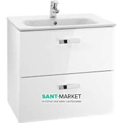 Тумба подвесная МДФ 60х46 белый глянец с раковиной для ванной Roca Victoria керамика белый A855884806