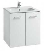 Тумба подвесная с двумя дверцами МДФ 60х46 белый глянец с раковиной для ванной Roca Victoria керамика белый A855883806