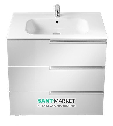 Тумба підвісна з трьома ящиками МДФ 100х46 білий глянець з раковиною для ванної Roca Victoria-N кераміка білий A855836806