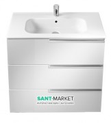 Тумба подвесная с тремя ящиками МДФ 100х46 белый глянец с раковиной для ванной Roca Victoria-N керамика белый A855836806