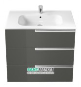 Тумба подвесная с тремя ящиками МДФ 80х46 серый антрацит с раковиной для ванной Roca Victoria-N керамика белый A855837153