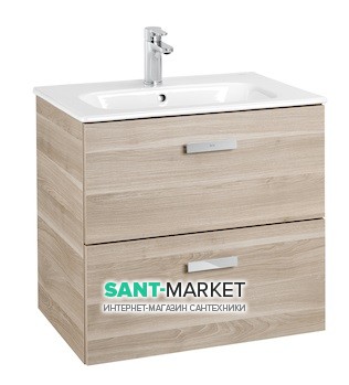 Тумба подвесная МДФ 60х46 береза с раковиной для ванной Roca Victoria керамика белый A855854422