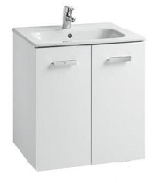 Тумба підвісна з двома дверцятами МДФ 60х46 білий глянець з раковиною для ванної Roca Victoria кераміка білий A855883806