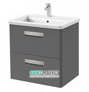 Тумба подвесная с двумя ящиками МДФ 60х44 серый антрацит с раковиной для ванной Roca Gap керамика белый с сифоном A855997153