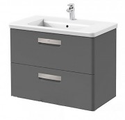 Тумба підвісна з двома ящиками МДФ 80х44 сірий антрацит з раковиною для ванної Roca Gap кераміка білий з сифоном A855998153