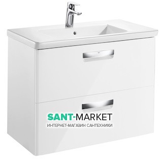 Тумба підвісна з двома ящиками МДФ 80х44 білий глянець з раковиною для ванної Roca Gap кераміка білий з сифоном ZRU9302732 