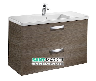 Тумба подвесная с двумя ящиками МДФ 100х44 тик с раковиной для ванной Roca Gap керамика белый с сифоном A855999150