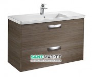 Тумба подвесная с двумя ящиками МДФ 100х44 тик с раковиной для ванной Roca Gap керамика белый с сифоном A855999150