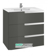 Тумба подвесная с тремя ящиками МДФ 60х46 серый антрацит с раковиной для ванной Roca Victoria-N керамика белый A855839153