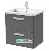 Тумба підвісна з двома ящиками МДФ 60х44 сірий антрацит з раковиною для ванної Roca Gap кераміка білий з сифоном A855997153
