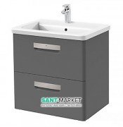 Тумба подвесная с двумя ящиками МДФ 60х44 серый антрацит с раковиной для ванной Roca Gap керамика белый с сифоном A855997153
