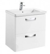 Тумба подвесная с двумя ящиками МДФ 60х44 белый глянец с раковиной для ванной Roca Gap керамика белый с сифоном A855997806