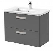 Тумба подвесная с двумя ящиками МДФ 80х44 серый антрацит с раковиной для ванной Roca Gap керамика белый с сифоном A855998153