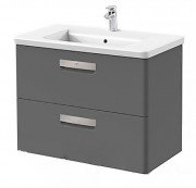 Тумба подвесная с двумя ящиками МДФ 80х44 серый антрацит с раковиной для ванной Roca Gap керамика белый с сифоном A855998153