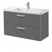 Тумба подвесная с двумя ящиками МДФ 100х44 серый антрацит с раковиной для ванной Roca Gap керамика белый с сифоном A855999153