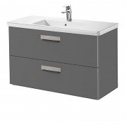 Тумба подвесная с двумя ящиками МДФ 100х44 серый антрацит с раковиной для ванной Roca Gap керамика белый с сифоном A855999153