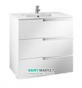 Тумба подвесная с тремя ящиками МДФ 60х46 белый глянец с раковиной для ванной Roca Victoria-N керамика белый A855839806