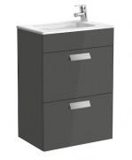 Тумба підвісна з двома ящиками МДФ 50.5х36 сірий антрацит з раковиною для ванної Roca Debba кераміка білий з сифоном A855904153