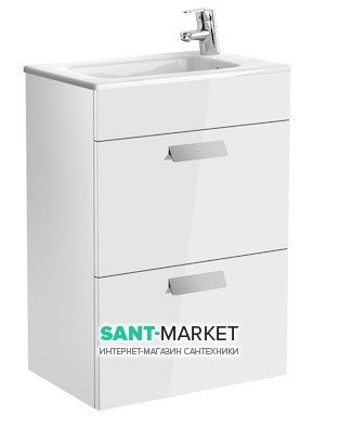 Тумба підвісна з двома ящиками МДФ 50.5х36 білий глянець з раковиною для ванної Roca Debba кераміка білий з сифоном A855904806