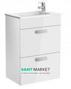 Тумба подвесная с двумя ящиками МДФ 50.5х36 белый глянец с раковиной для ванной Roca Debba керамика белый с сифоном A855904806