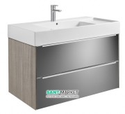 Тумба підвісна ДСП / ДВП 100х49.8 дуб / темне дзеркальне скло з раковиною для ванної Roca Inspira FINECERAMIC білий A851077403