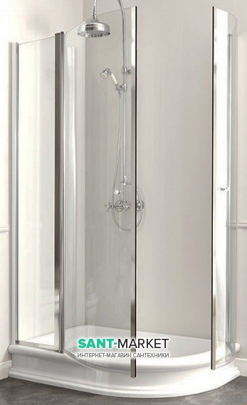 Душевой уголок Kerasan Retro DX правосторонний асимметричный 80х120 см профиль хром прозрачное стекло 9137T0