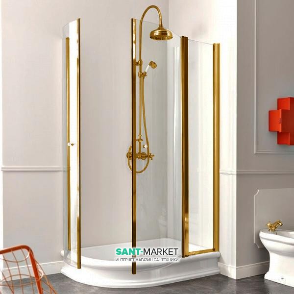 Душевой уголок Kerasan Retro SX левосторонний асимметричный 80х120 см профиль бронза прозрачное стекло 9138T3