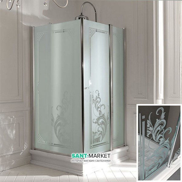 Душовий куточок лівобічний Kerasan Retro SX 100х100 см профіль хром прозоре скло з декором 9150N0