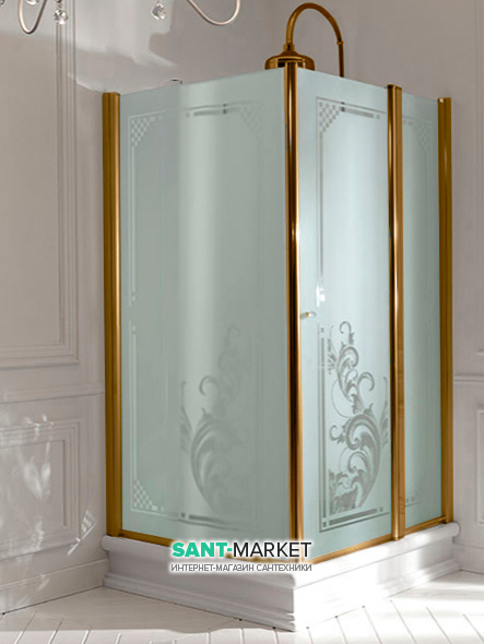 Душовий куточок лівобічний Kerasan Retro SX 100х100 см профіль бронза матове скло з декором 9150P3