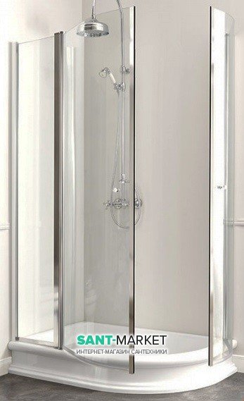 Душовий куточок Kerasan Retro DX правобічний асиметричний 80х120 см профіль хром прозоре скло 9137T0