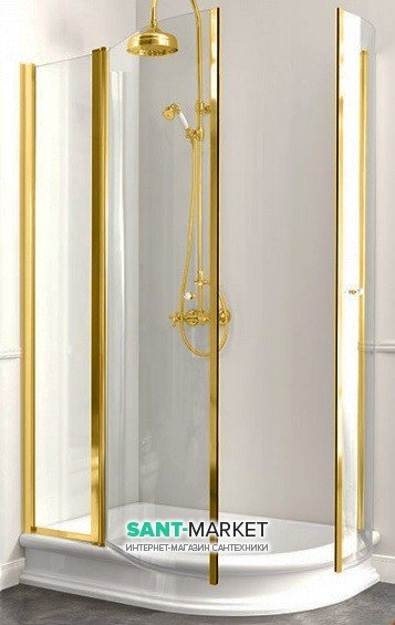 Душовий куточок Kerasan Retro DX правобічний асиметричний 80х120 см профіль золото прозоре скло 9137T1