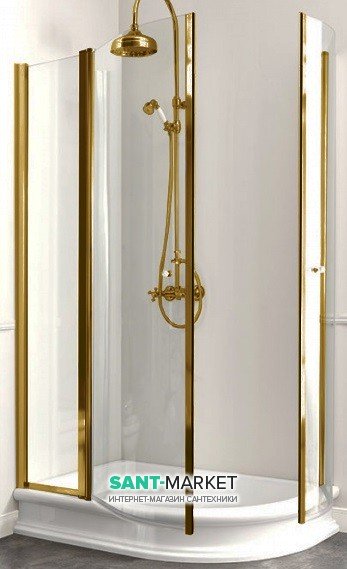 Душовий куточок Kerasan Retro DX правобічний асиметричний 80х120 см профіль бронза прозоре скло 9137T3