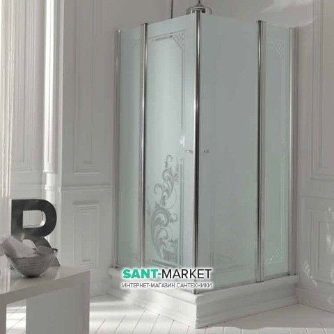 Душевой уголок Kerasan Retro DX/SX 100х100 см профиль хром матовое стекло с декором 9148P0