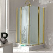Душовий куточок Kerasan Retro DX / SX 100х100 см профіль золото матове скло з декором 9148P1