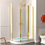 Душевой уголок Kerasan Retro SX левосторонний асимметричный 80х120 см профиль золото прозрачное стекло 9138T1