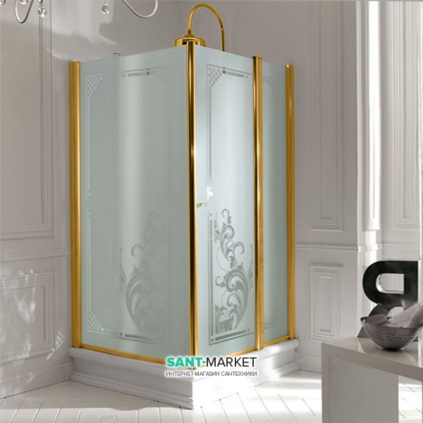 Душовий куточок лівобічний Kerasan Retro SX 100х100 см профіль золото матове скло з декором 9150P1