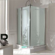 Душевой уголок правосторонний Kerasan Retro DX 100х100 см профиль хром матовое стекло с декором 9149P0