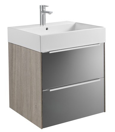 Тумба підвісна ДСП / ДВП 60х49.8 дуб / темне дзеркальне скло з раковиною для ванної Roca Inspira FINECERAMIC білий A851075403